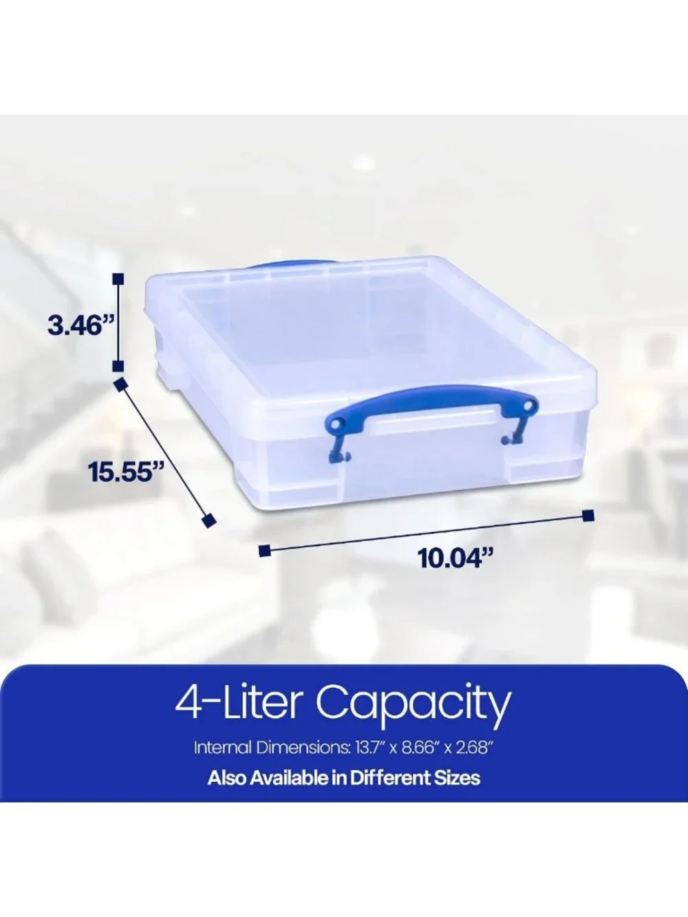 Clear Plastic Storage Boxes with Snap Lid & Clip Lock Handles - 4 Liter, 10 Pack
